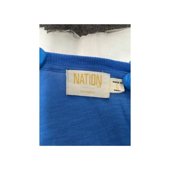 Nation Ltd Celine Puff Sleeve Top Royal Blue 100% Pima Cotton Sz L EUC - Picture 6 of 8